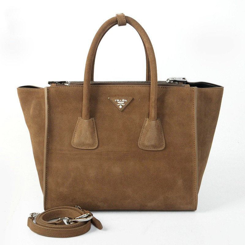 2014 Prada Suede Leather Tote Bag BN2619 brown